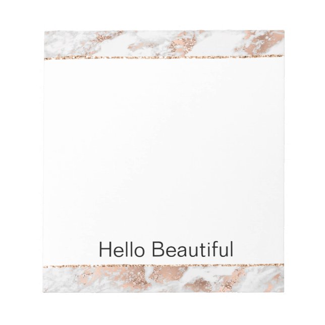 Pretty Rose Gold White Glitzy Marble  Notepad (Front)