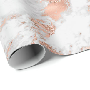 Pretty Rose Gold White Glitzy Marble Wrapping Paper