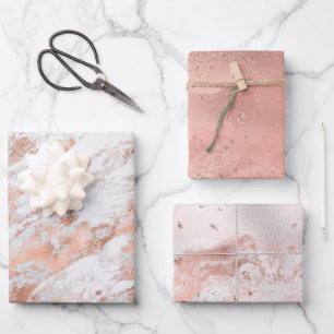 Pretty Rose Gold White Glitzy Marble     Wrapping Paper Sheet