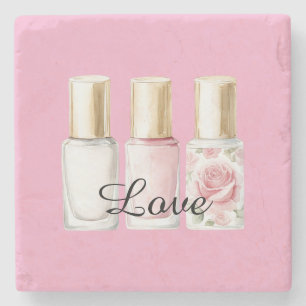 Pretty Rose Pink Floral Nail Polish Stone Coaster