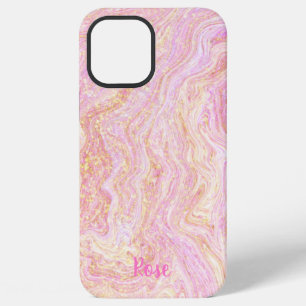 Pretty Rose Pink Quartz Marble and Gold iPhone 12 Pro Max Case