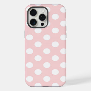 Pretty rose quartz color with white polka dots iPhone 15 pro max case