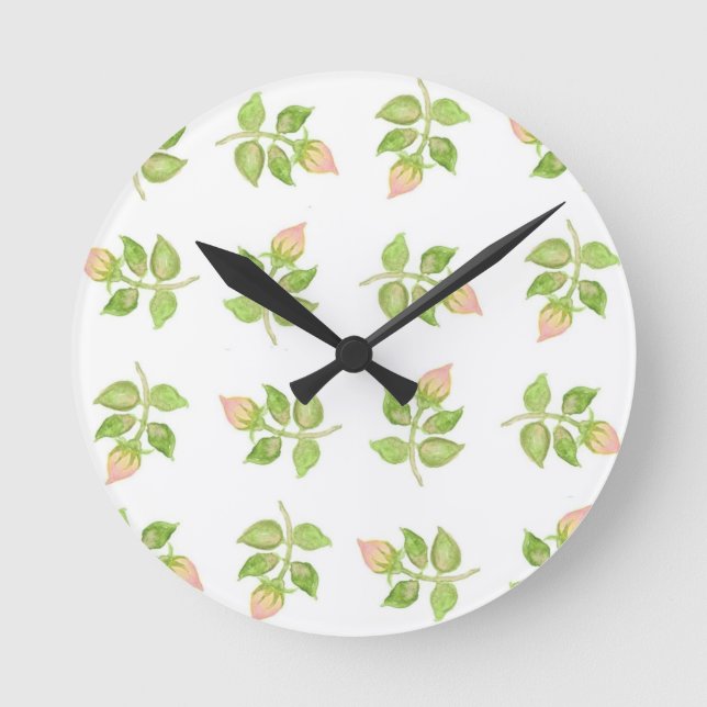 Pretty Rosebud-patterned Wall Clock (Front)