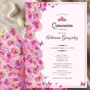 Pretty Roses 15th birthday Pink Quinceanera Invitation
