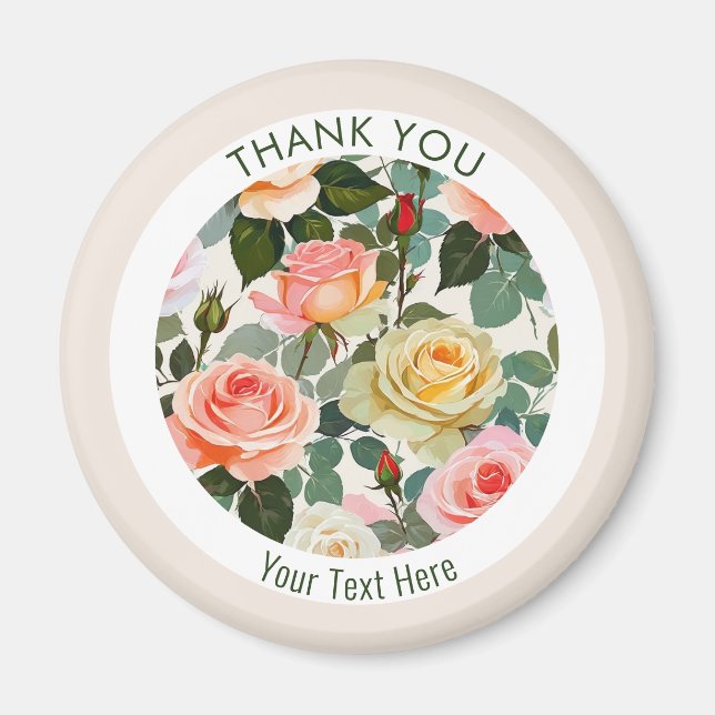 Pretty Roses Botanical Flower Blooms Thank You Magnet (Front)