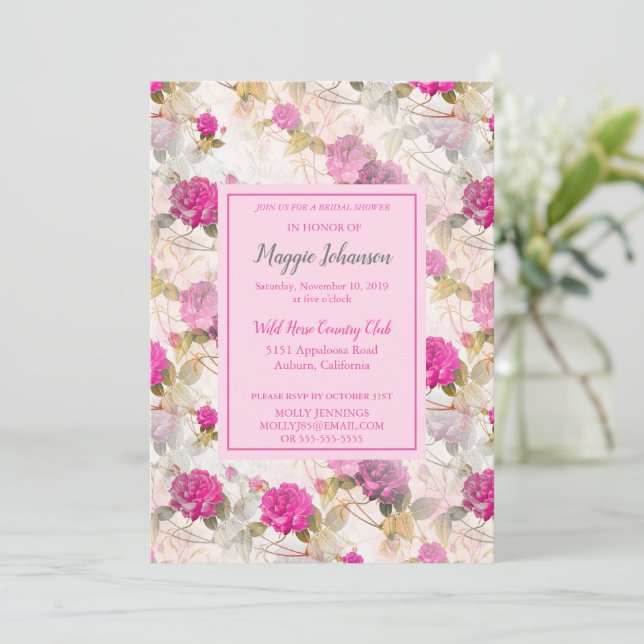 Pretty Roses Bridal Shower Invitation (Standing Front)