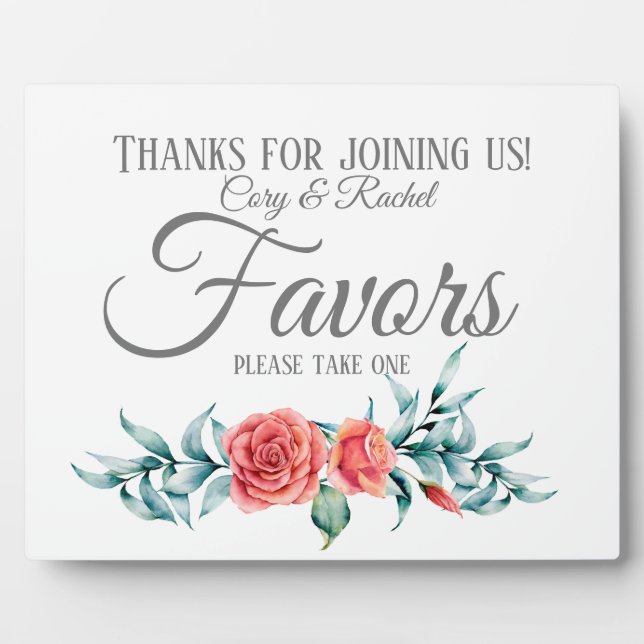 Pretty Roses & Eucalyptus Bouquet Wedding Favours  Plaque (Front)