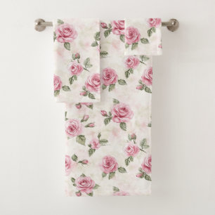 Pretty Roses Floral Pink Bath Towel Set