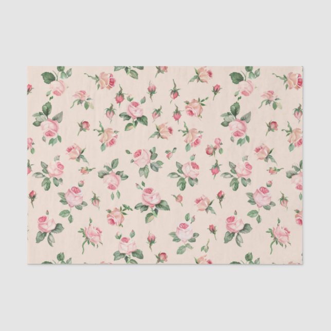 Pretty Roses Floral Pink Peach Cream Bridal Shower Tissue Paper (Front)