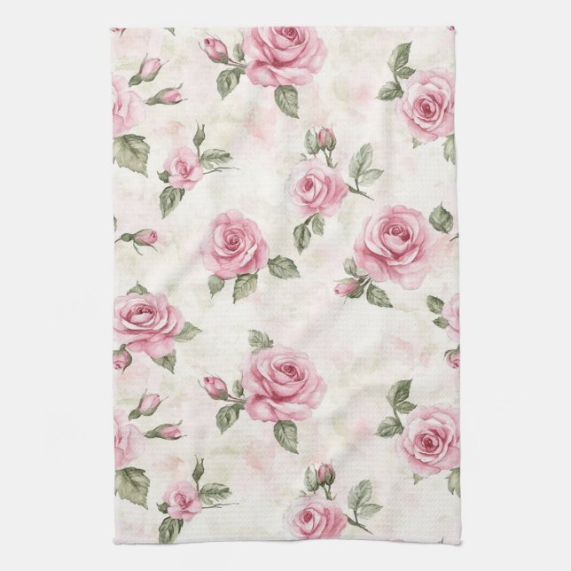 Pretty Roses Floral Pink   Tea Towel (Vertical)