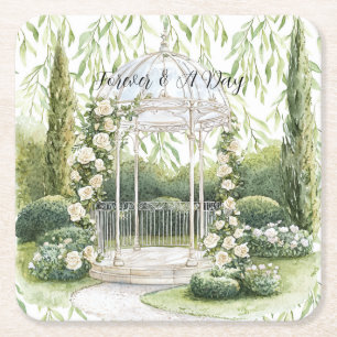 Pretty Roses Floral Romantic Garden Wedding Square Paper Coaster