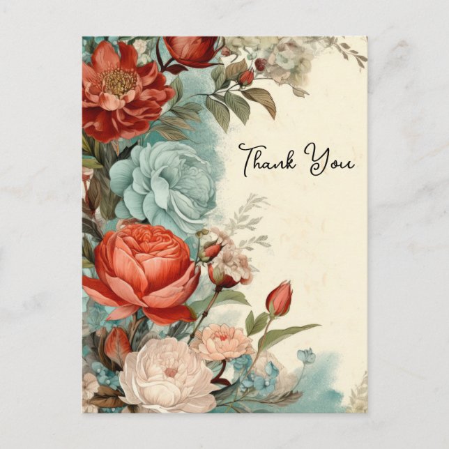 Pretty Roses Floral Thank You Postcard (Front)