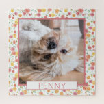 Pretty Roses Pet Photo Puzzle<br><div class="desc">Original artwork of watercolor roses in coral,  pink,  and yellow frame a photo of your sweet pet! This rose themed floral design is classy and cute and provides for a challenging puzzle experience. Add a name and celebrate your pet with this pretty design.</div>