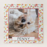 Pretty Roses Pet Photo Puzzle<br><div class="desc">Original artwork of watercolor roses in coral,  pink,  and yellow frame a photo of your sweet pet! This rose themed floral design is classy and cute and provides for a challenging puzzle experience. Add a name and celebrate your pet with this pretty design.</div>