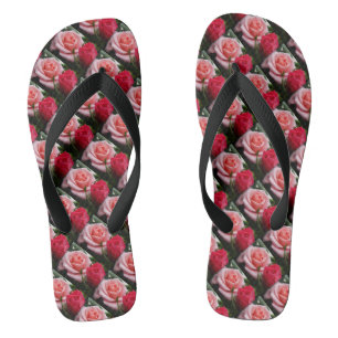 Pretty Roses Pink Red Floral Pattern Thongs