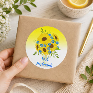 Pretty Rosh Hashanah Sunflower Vase Classic Round Sticker