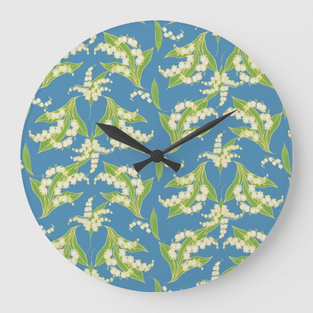 Pretty Round Wall Clock Lilies of the Valley, Blue (Front)