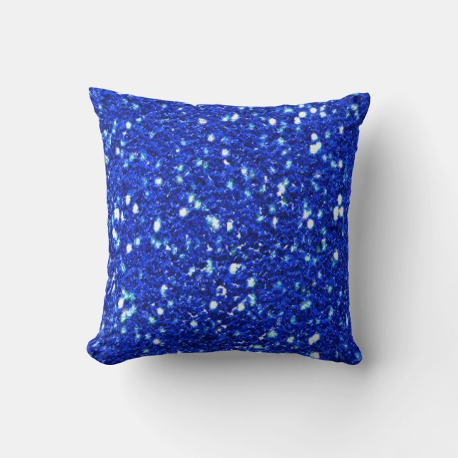 Pretty Royal Blue Sparkly Faux Glitter Look Cushion (Front)
