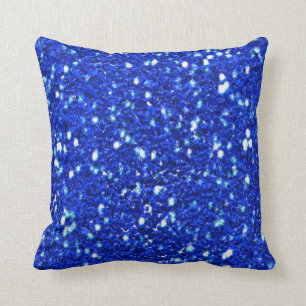 Pretty Royal Blue Sparkly Faux Glitter Look Cushion