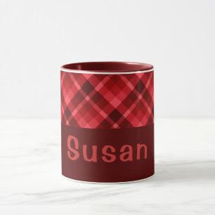 Pretty Ruby Red Plaid Monogram 11 oz Coffee Mug