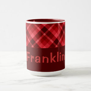 Pretty Ruby Red Plaid Monogram 15 oz Coffee Mug