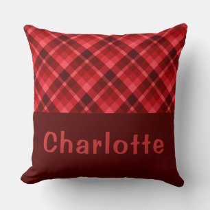 Pretty Ruby Red Plaid Monogram Big Throw Pillow