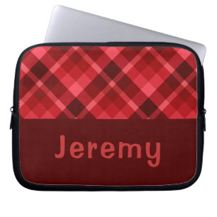 Pretty Ruby Red Plaid Monogram Laptop Sleeve