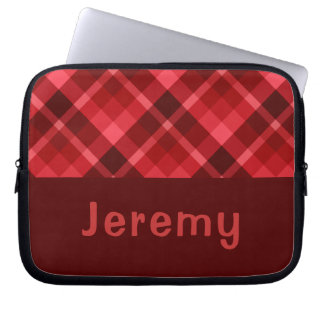 Pretty Ruby Red Plaid Monogram Laptop Sleeve