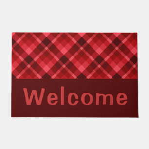 Pretty Ruby Red Plaid Monogram Medium Doormat