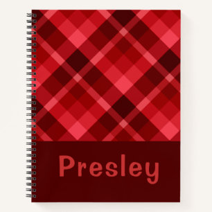 Pretty Ruby Red Plaid Monogram Notebook