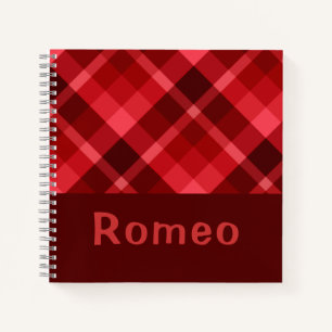 Pretty Ruby Red Plaid Monogram Small Notebook