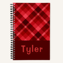 Pretty Ruby Red Plaid Monogram Spiral Notebook