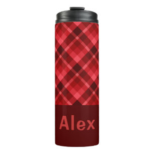 Pretty Ruby Red Plaid Monogram Thermal Tumbler
