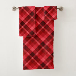 Pretty Ruby Red Plaid Pattern Bath Towel Set