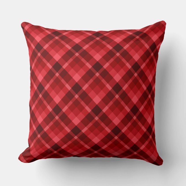 Pretty Ruby Red Plaid Pattern Big Throw Pillow (Front)