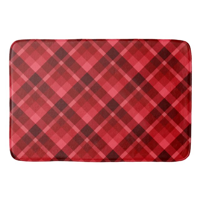 Pretty Ruby Red Plaid Pattern Large Bath Mat (Front)