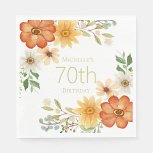 Pretty Rust Yellow White Flowers 70th Birthday Napkin