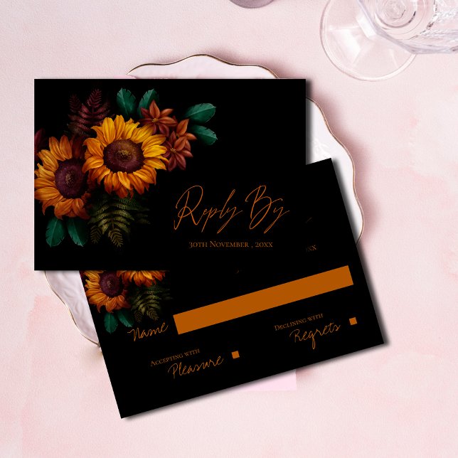 Pretty Rustic Black Burnt Orange Floral Wedding RSVP Card (Pretty Rustic Black Burnt Orange Floral Wedding RSVP Card)