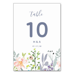 Pretty rustic botanical watercolor wedding table number