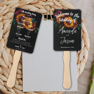 Pretty Rustic Burnt Orange Floral Wedding Program Hand Fan