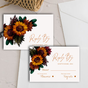 Pretty Rustic  Burnt Orange Floral Wedding RSVP Card