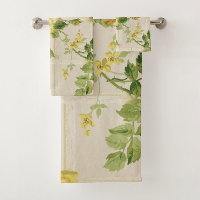 Pretty Rustic Chic Yellow Roses on Trellis Bath Towel Set (Insitu)