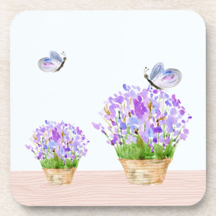 Pretty Rustic Floral and Butterflies Coaster
