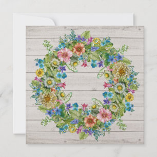 Pretty Rustic Floral Wreath Invitation