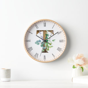 Pretty Rustic Letter T Wood Frame Clock