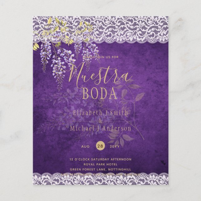 Pretty Rustic Purple WISTERIA Lace Wedding Flyer (Front)