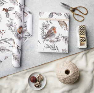 Pretty Rustic Winter Sparrow Christmas Gift  Wrapping Paper