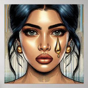 Pretty Sad Woman with Gold Tear Poster