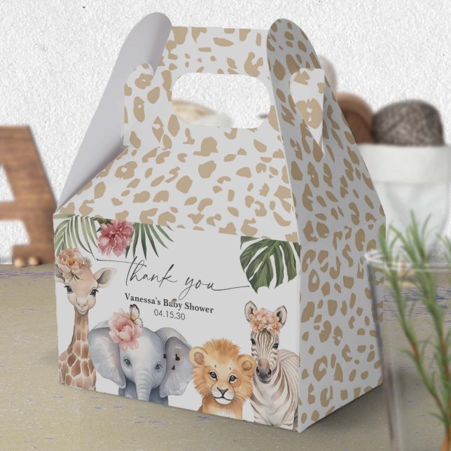 Pretty Safari Baby Animals Baby Girl Shower Favour Box (Safari Animals Baby Girl Shower Favor box.)