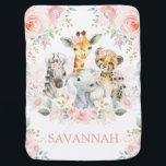 Pretty Safari Jungle Animals Pink Gold Floral Girl Baby Blanket<br><div class="desc">This adorable blanket features a group of girly jungle animals surrounded by gorgeous blush pink flowers and delicate watercolor greenery</div>